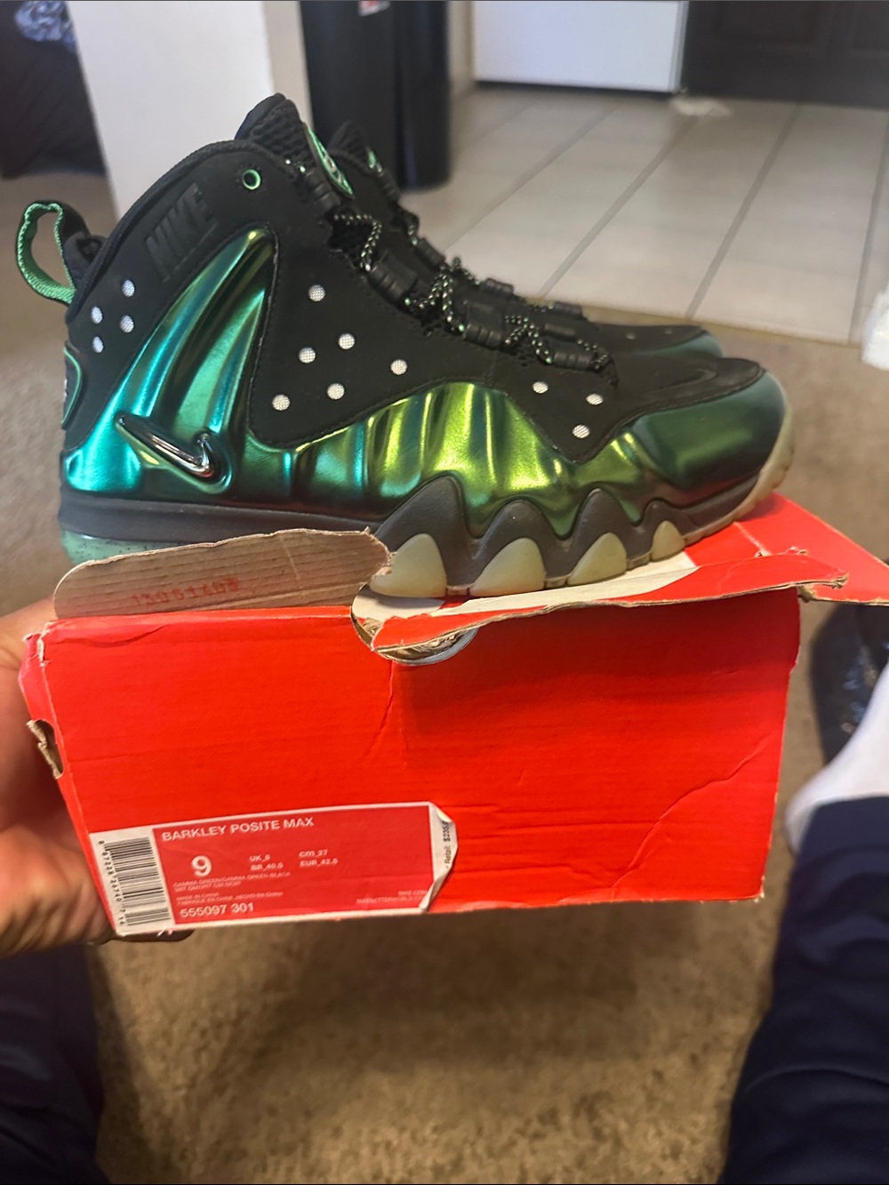 Nike Iridescent Green and Black Barkley Posite Max Basketball Shoes